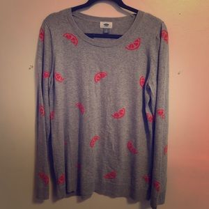 Grey Citrus Print Light Weight Sweater